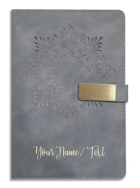 Personalized Hardbound VLVT FINISH NoteBook/Diary with MAGNETIC Lock-NB Grey 002