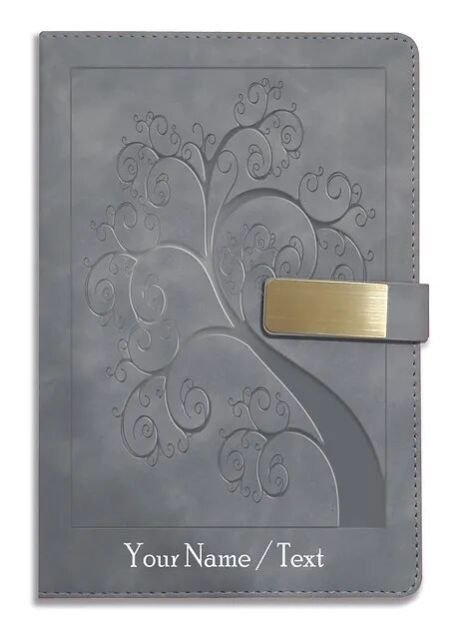 Personalized Hardbound VLVT FINISH NoteBook/Diary with MAGNETIC Lock-NB Grey 004