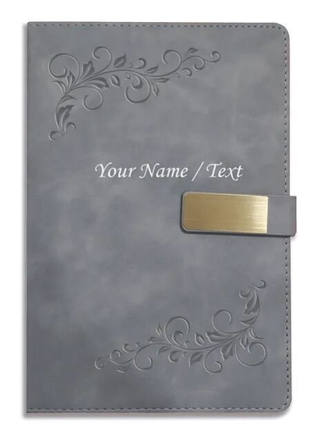 Personalized Hardbound VLVT FINISH NoteBook/Diary with MAGNETIC Lock-NB Grey 008