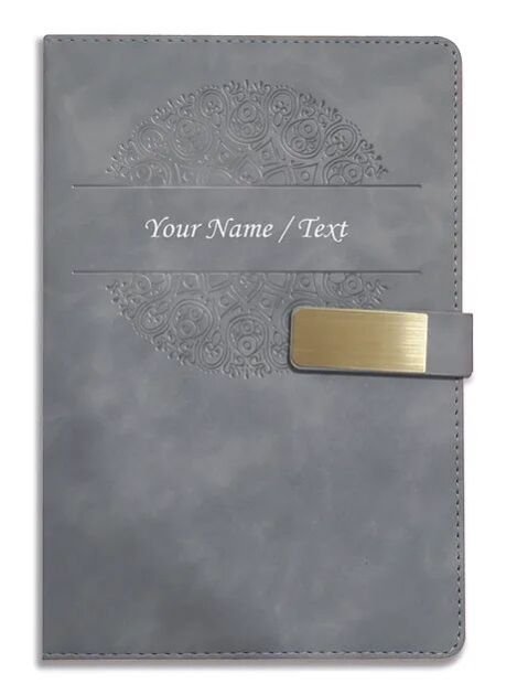 Personalized Hardbound VLVT FINISH NoteBook/Diary with MAGNETIC Lock-NB Grey 010