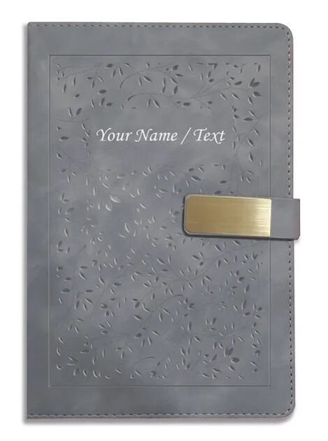 Personalized Hardbound VLVT FINISH NoteBook/Diary with MAGNETIC Lock-NB Grey 014
