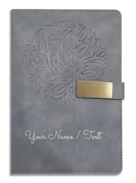 Personalized Hardbound VLVT FINISH NoteBook/Diary with MAGNETIC Lock-NB Grey 015