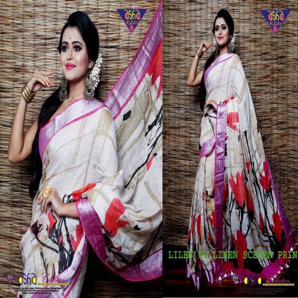 Linen By Linen Screen Print Sarees 01