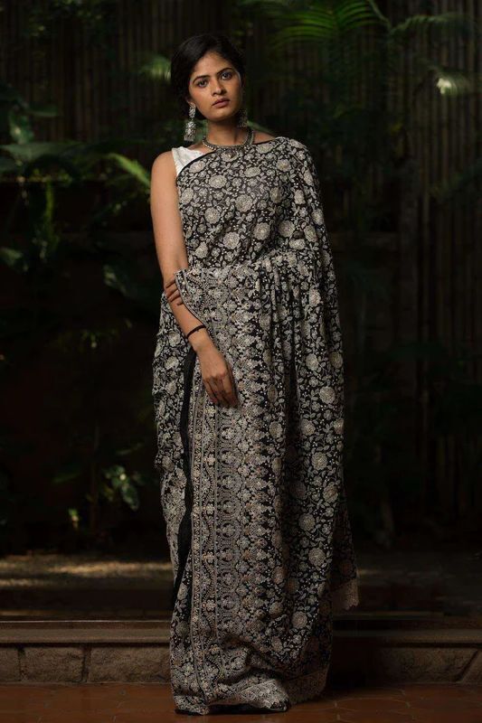 Black Chikankari Inspired Georgette Saree