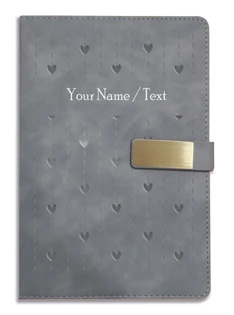 Personalized Hardbound VLVT FINISH NoteBook/Diary with MAGNETIC Lock-NB Grey 005