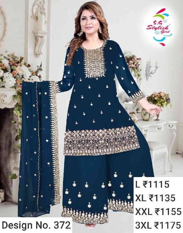 Des. No. 372 Ladies Blue Palazzo Suit