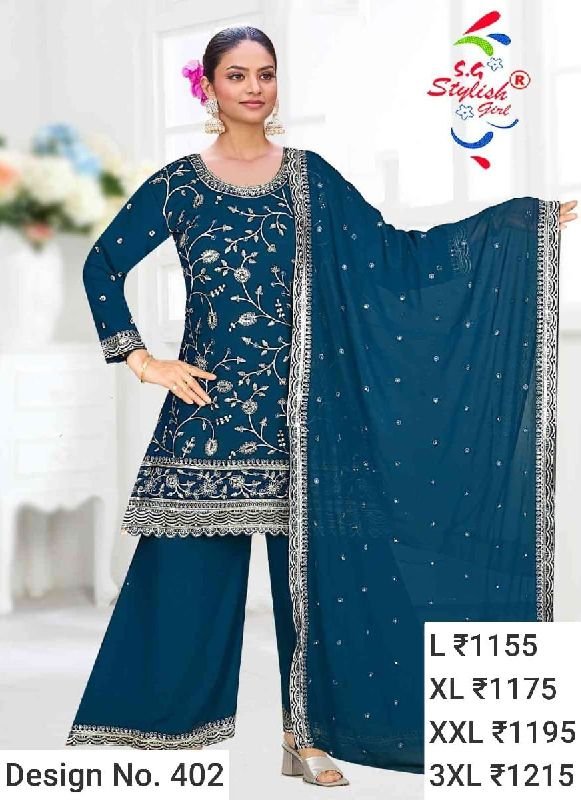 Des. No. 402 Ladies Blue Palazzo Suit