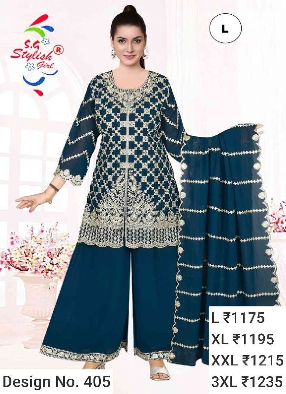 Des. No. 405 Ladies Blue Palazzo Suit