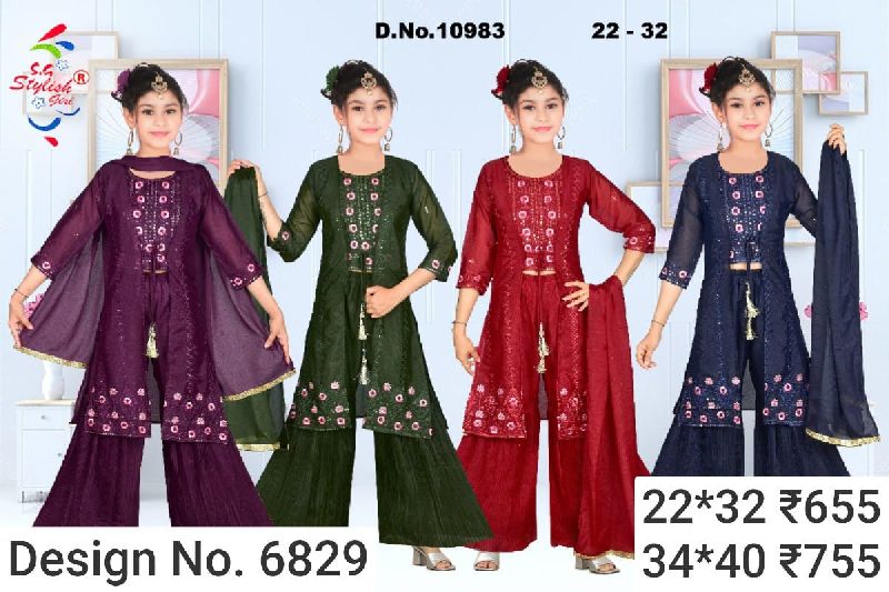 Des. No. 6829 Girls Fancy Sharara Suit