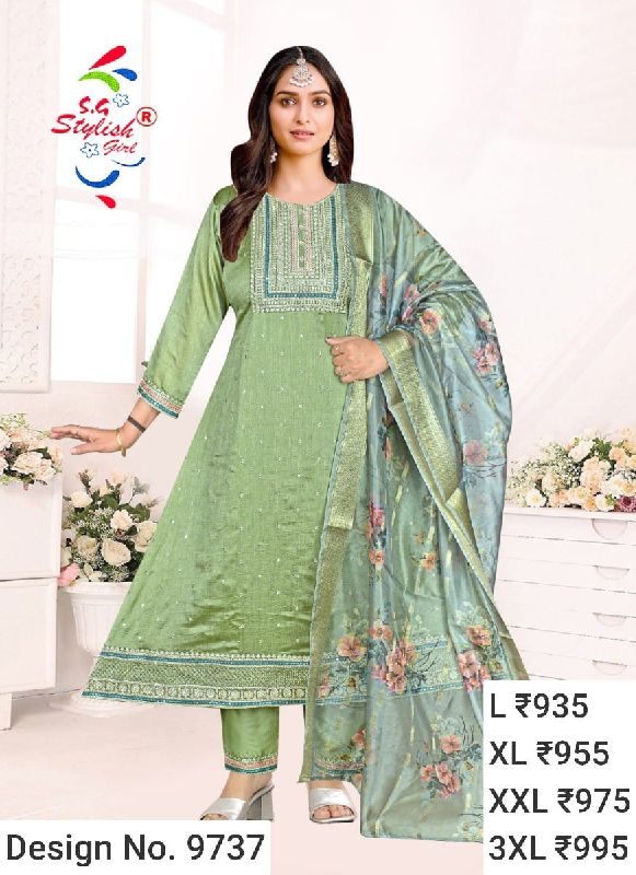 Des. No. 9737 Ladies Light Green Pant Suit