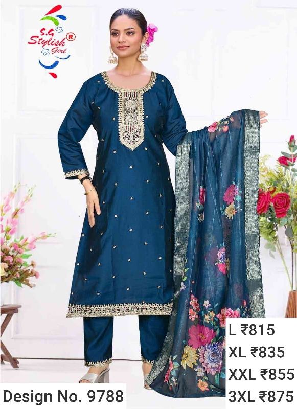 Des. No. 9888 Ladies Dark Blue Pant Suit
