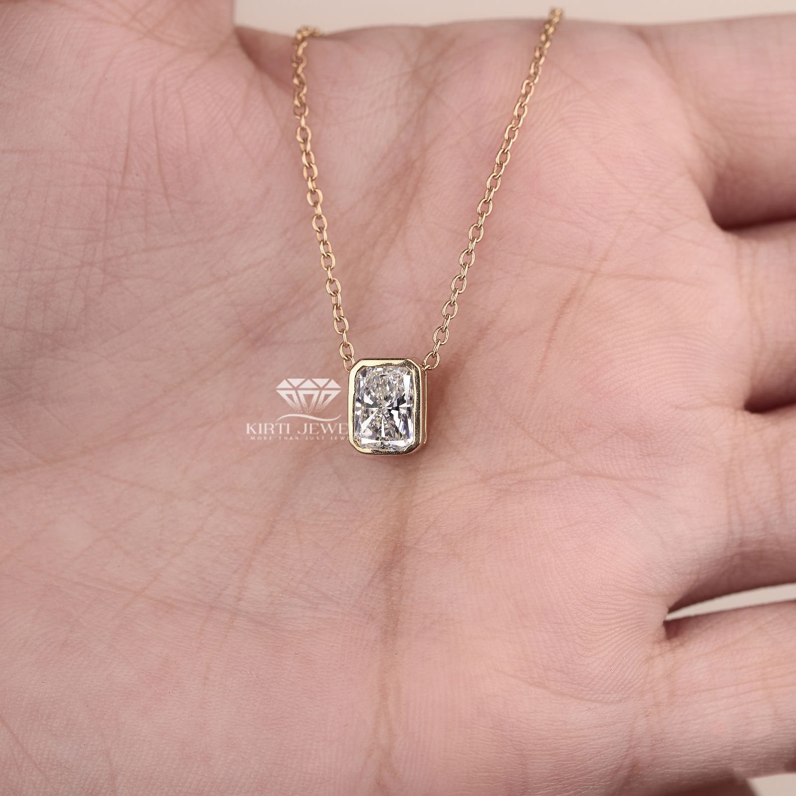 10K Gold Radiant Cut Diamond Pendant Necklace