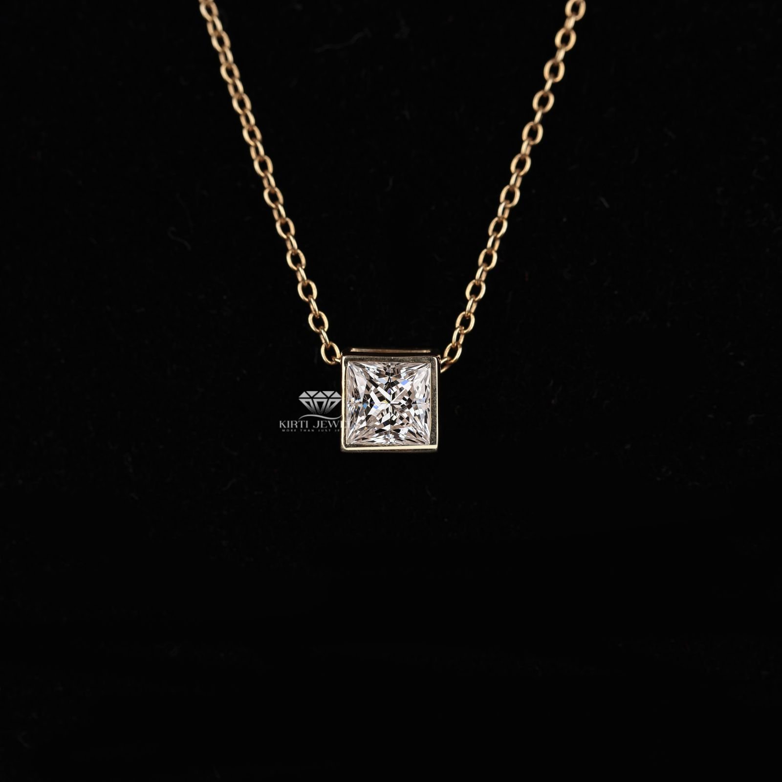 18K Princess Cut Diamond Pendant Necklace