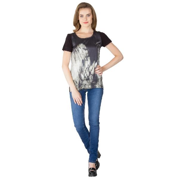 Digital Printed Black Cotton Tops (64-0788-1)