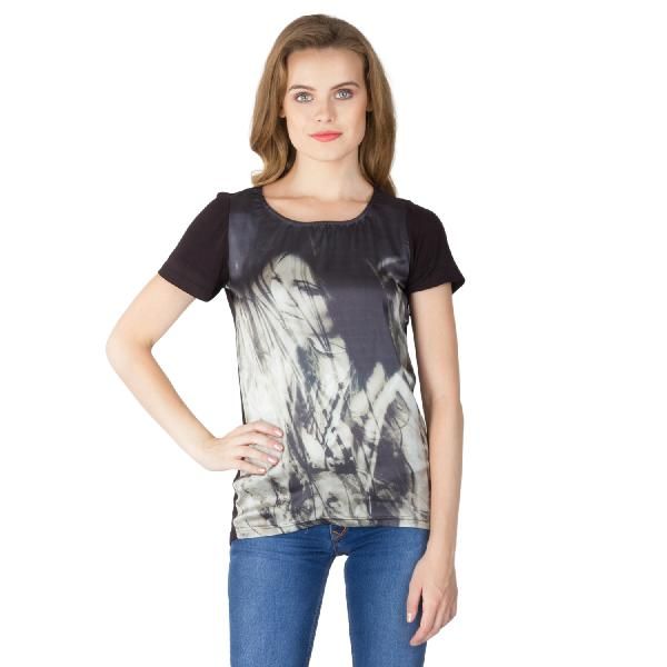 Digital Printed Black Cotton Tops (64-0788-2)