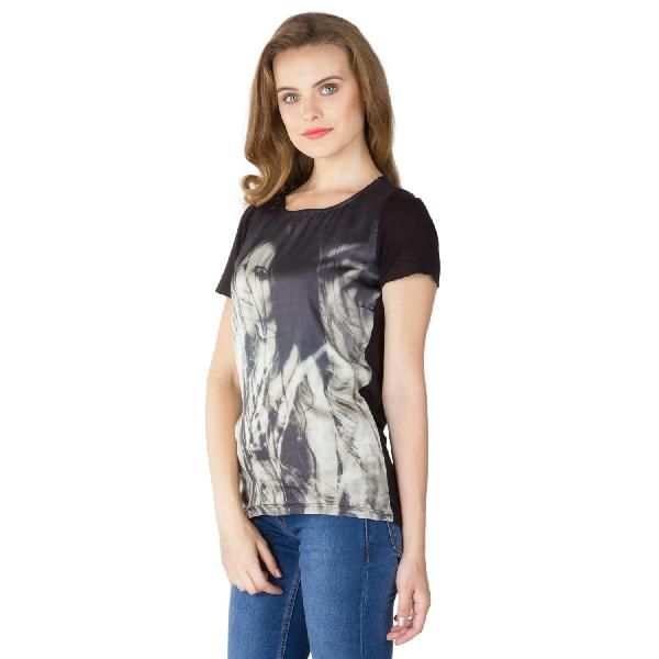 Digital Printed Black Cotton Tops (64-0788-3)