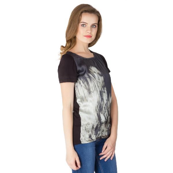 Digital Printed Black Cotton Tops (64-0788-4)
