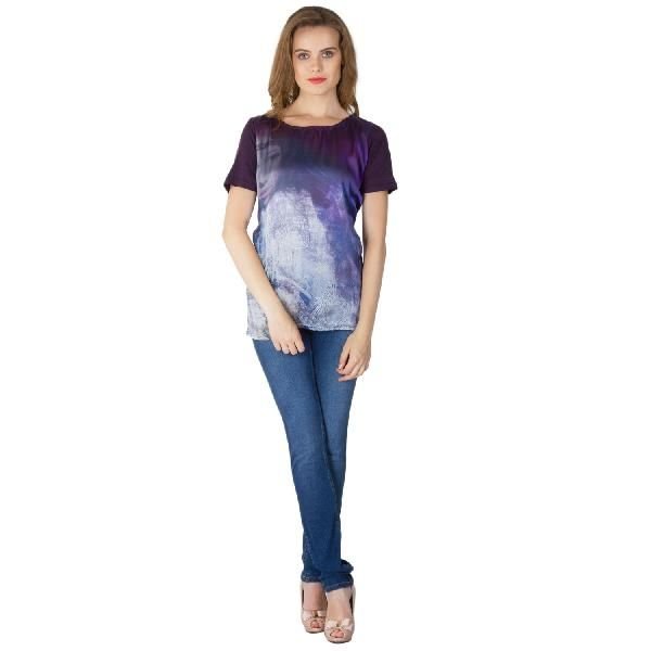 Digital Printed Blue Cotton Tops (64-0788NM-1)