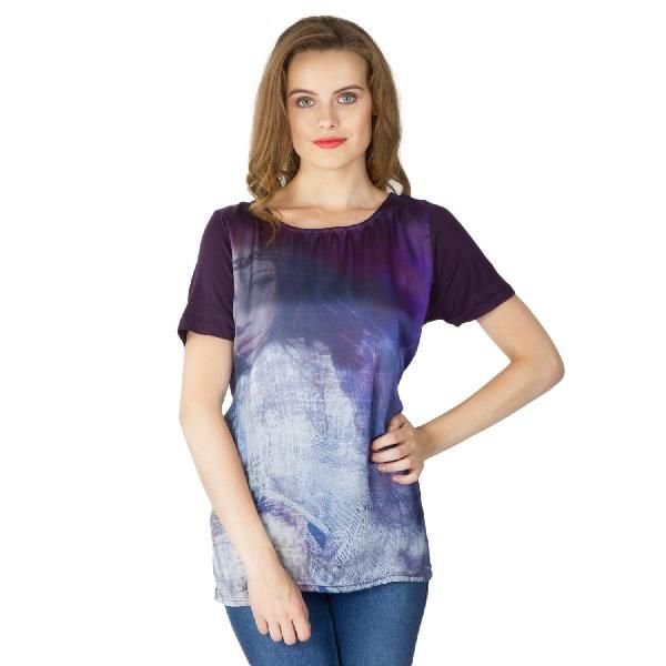 Digital Printed Blue Cotton Tops (64-0788NM-2)