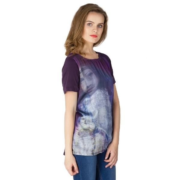 Digital Printed Blue Cotton Tops (64-0788NM-4)