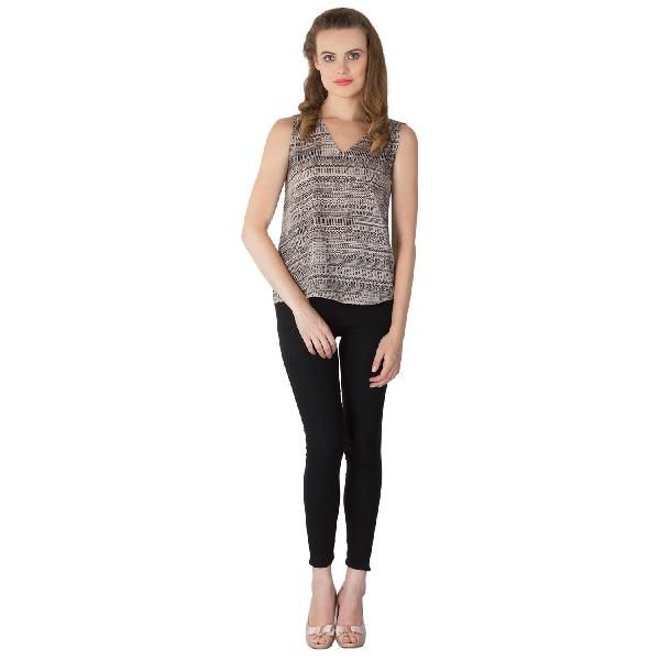 V Neck Black Sleeveless Tops (CLB2077BK-1)