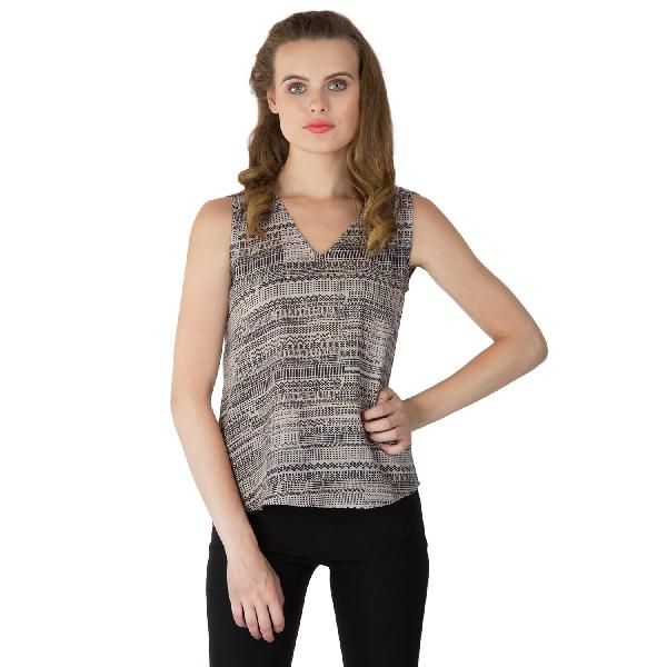 V Neck Black Sleeveless Tops (CLB2077BK-2)