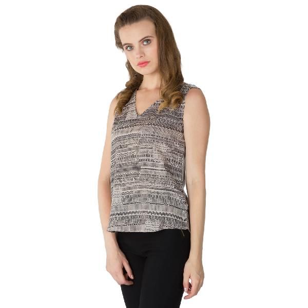 V Neck Black Sleeveless Tops (CLB2077BK-3)