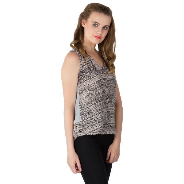 V Neck Black Sleeveless Tops (CLB2077BK-4)