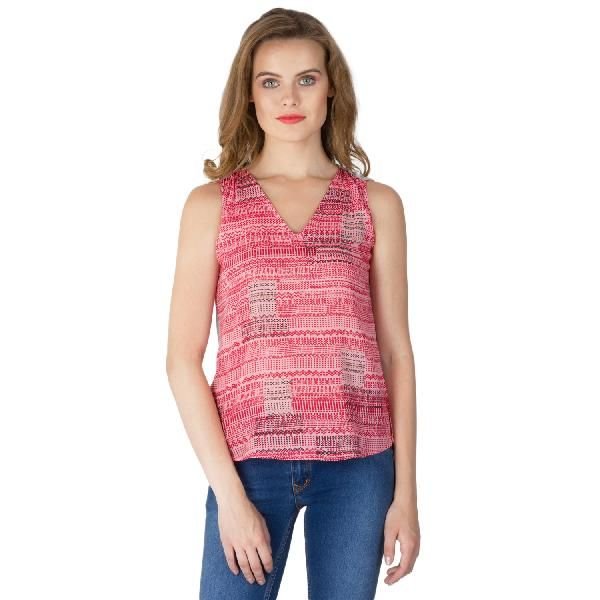 V Neck Red Sleeveless Tops (CLB2077PK-2)