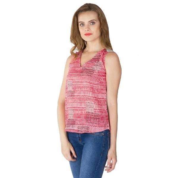 V Neck Red Sleeveless Tops (CLB2077PK-3)