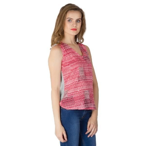 V Neck Red Sleeveless Tops (CLB2077PK-4)