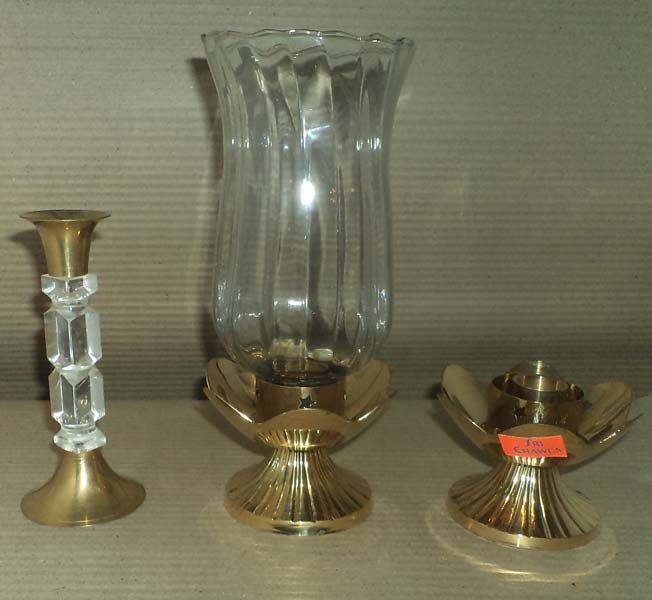 Brass Candle Stand with Glass Chimni