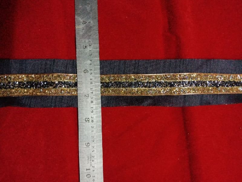 Golden Rb+Grey Triple Cutdana Lace