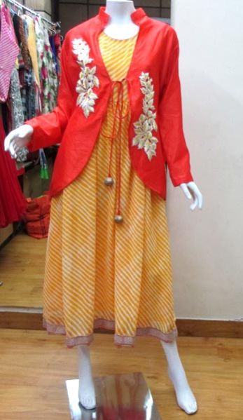 Yellow Laheria Jacket Kurti