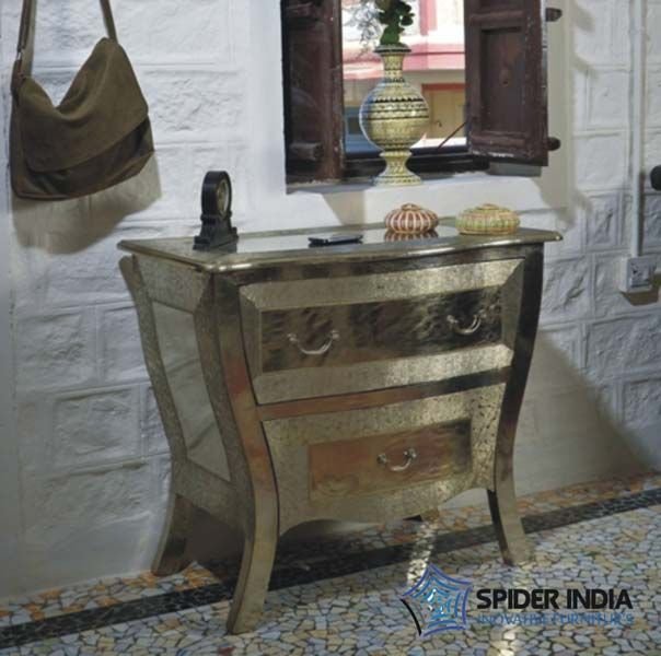 Embossed White Metal 2 Drawer Chest