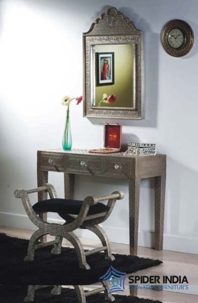 Embossed White Metal Console Table
