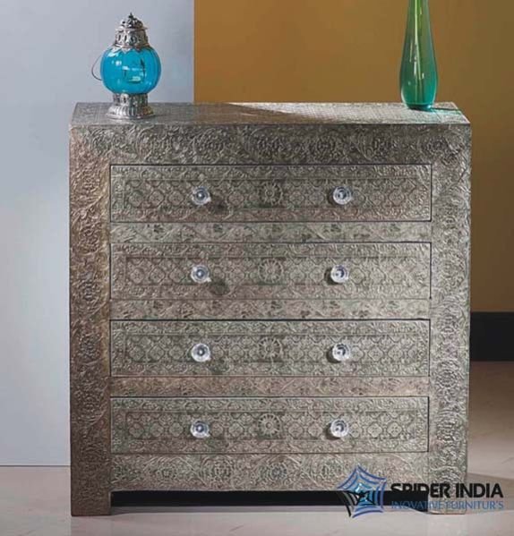 Embossed White Metal Drawer Chest  Dresser