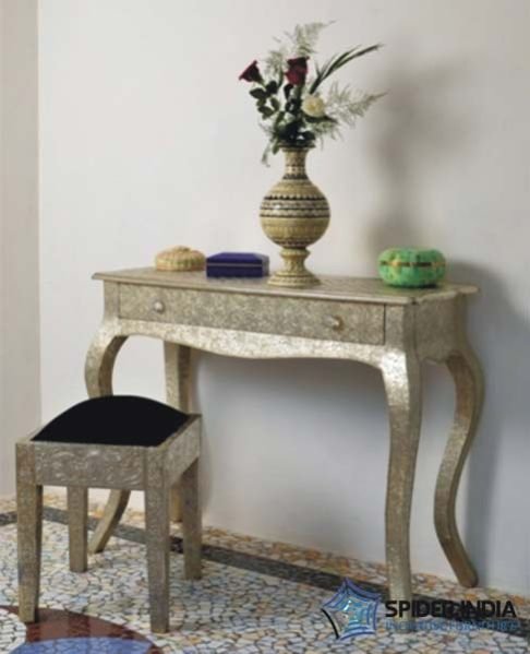 Embossed White Metal French Console Table