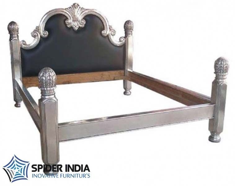 White Metal Bone Inlay Double Bed