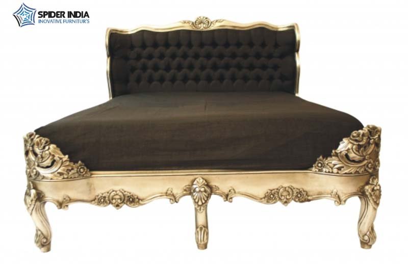 White Metal Upholstered Bone Inlay Bed