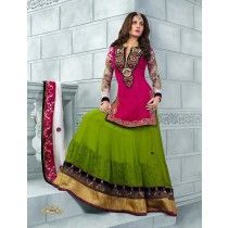 Arzoo Pink & Green Georgette Lehenga Anarkali Semistitched