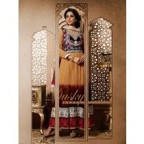 Crystal Cream & Brown Bamberg Georgette Long Anarkali Semistitched Suit
