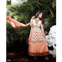 Eve Peach Soft Net & Georgette Long Anarkali Semistitched Suit