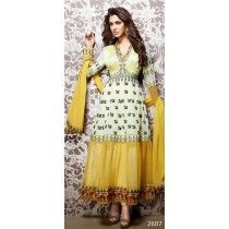 Eve Yellow & Cream Soft Net & Georgette Anarkali Semistitched Suit