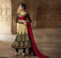 Heer Beige & Black Faux Georgette Anarkali Semistitched Suit