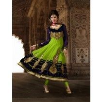 Heer Green Georgette with Velvet Anarkali Semistitched Suit