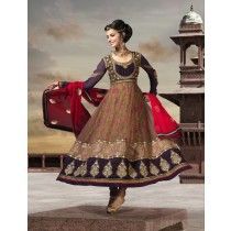 Heer Olive & Purple Net Anarkali Semistitched Suit