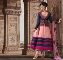 Heer Pink Faux Georgette Jacket Anarkali Semistitched Suit