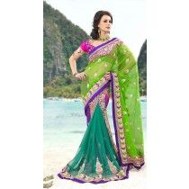 Koel Green & Purple Soft Net Lehenga Saree