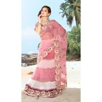 Koel Pink Soft Net Lehenga Saree
